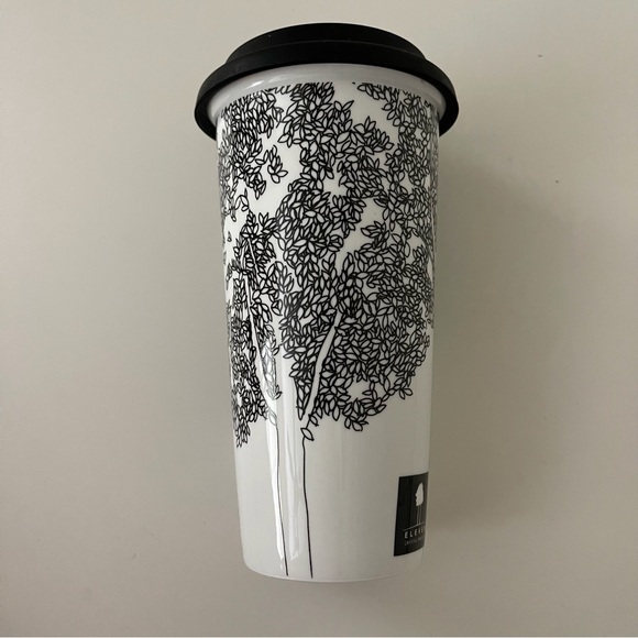 Black and White Artsy Double Walled Ceramic Porcelain Travel Mug - Picture 6 of 16